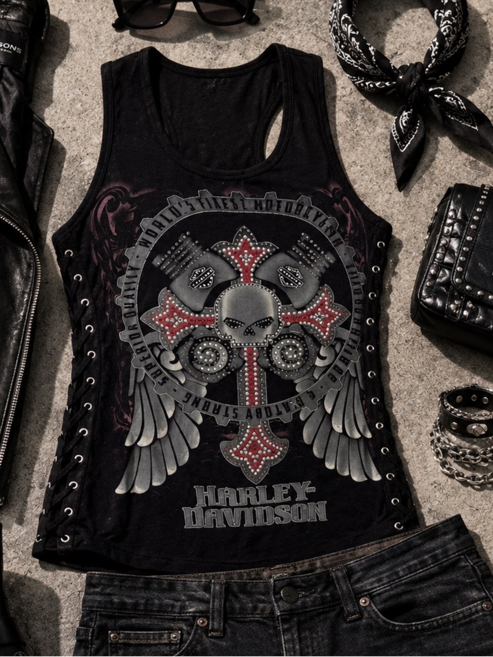 NWT Y2K Harley-Davidson Black Racerback Graphic Tank Top Deadstock